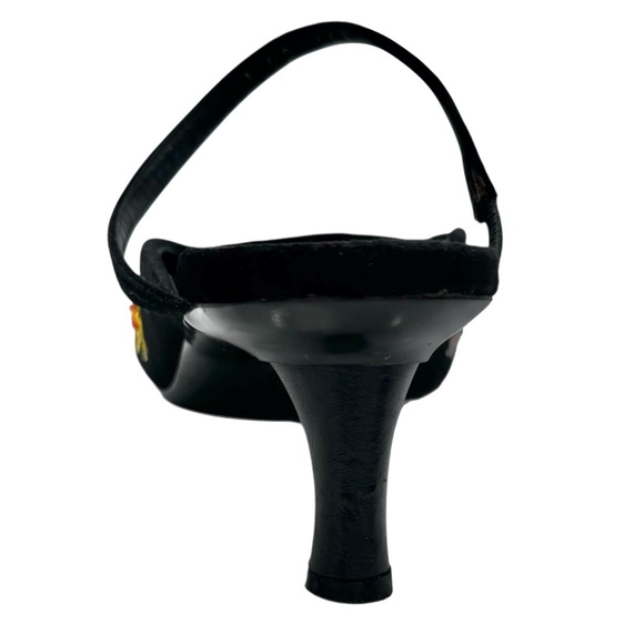 FERRAGAMO BLACK VELVET W MULTICOLOR FLORAL BEADED DESIGN KITTEN HEEL MULE - Picture 5 of 16